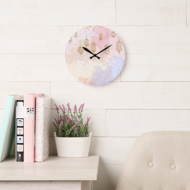 “Lantern Dreams” Pastel Ramadan  Large Clock (Reading Room)