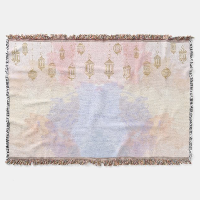 “Lantern Dreams” Pastel Ramadan  Throw Blanket (Front)