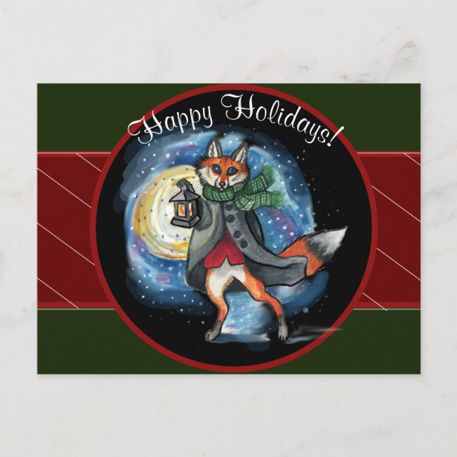 Lantern Fox Welcome Holiday Postcard (Front)