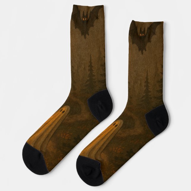 Lantern Ghost Trail – Cozy Autumn Night Walk Socks (Left)