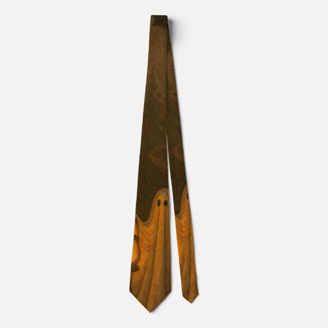 Lantern Ghost Trail – Cozy Autumn Night Walk Tie (Front)