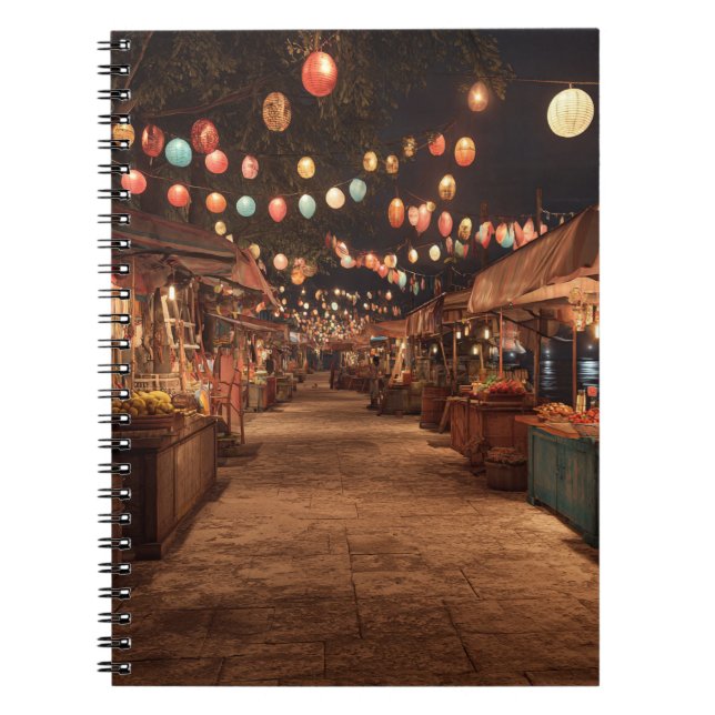 Lantern-Lit Night Market Street Scene Notebook (Front)