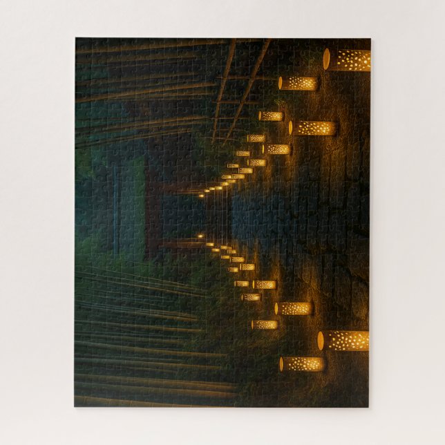Lantern-Lit Stone Path through Bamboo Grove Jigsaw Puzzle (Vertical)