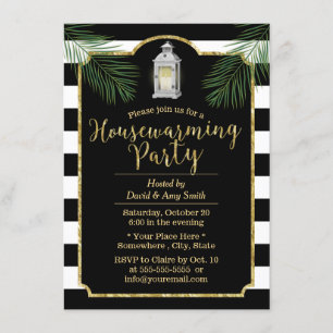 Lantern Modern Stripes Tropical Housewarming Invitation