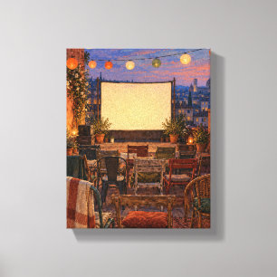 Lantern Rooftop Cinema at Twilight Whimsical Cit Canvas Print