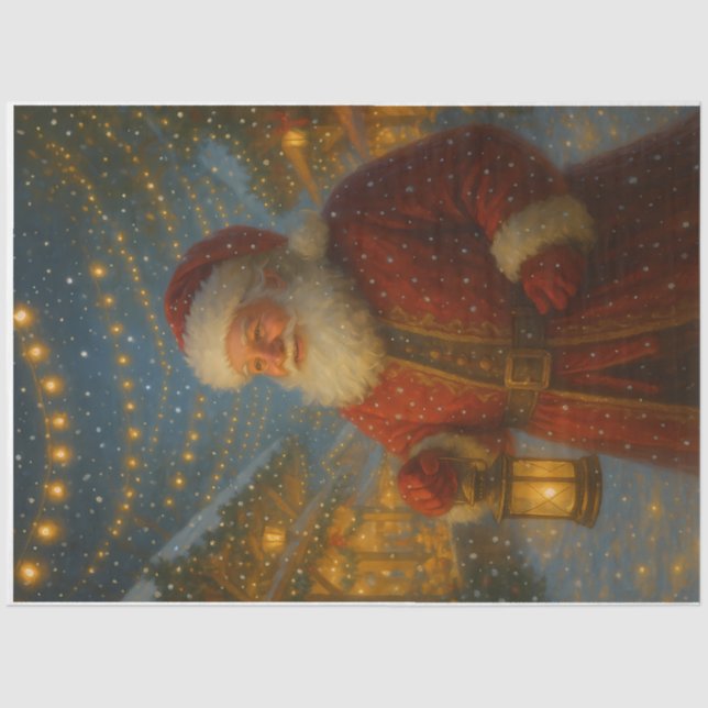 Lantern Santa Christmas Decoupage Tissue Paper (Front)