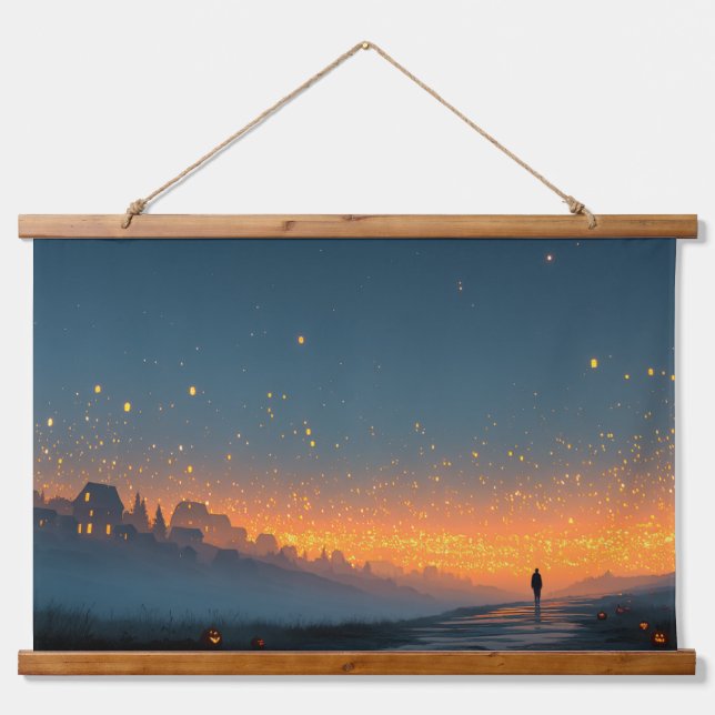 Lantern Sky – Magical Halloween Night Wall Poster Hanging Tapestry (Front)
