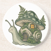Lantern Snail Mushroom Cottage Coaster