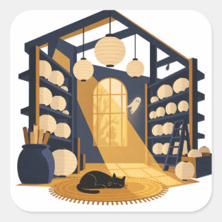 Lantern Storehouse Ghost Halloween Square Sticker