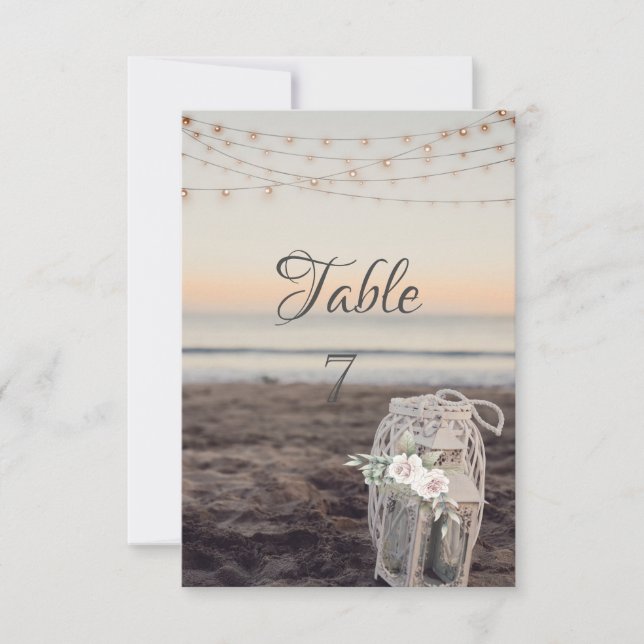 Lantern,String Lights,Flowers,Beach  Invitation (Front)