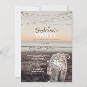 Lantern,String Lights,Flowers Glass Bachelorette Invitation
