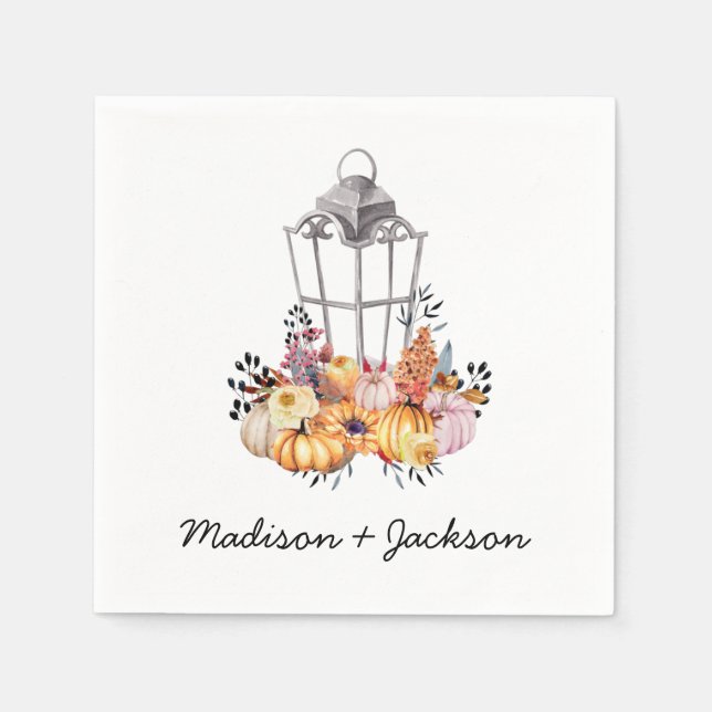 Lantern Watercolor Autumn Personalized Napkin (Front)
