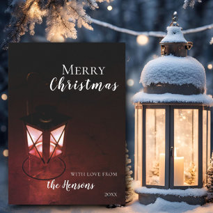 Lanterne festive dans la carte de Noël sombre