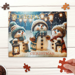 Lanternes blanches mignonnes Snowman Puzzle de Noë
