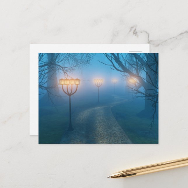 Lanternes dans la carte postale du brouillard (Devant/Arrière en situation)