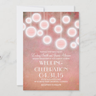 lanternes roses invitation de mariage vintage