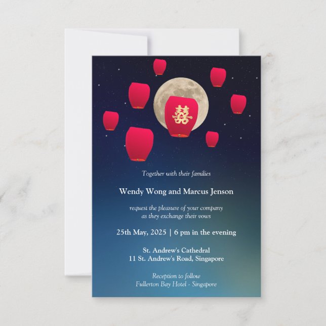 Lanternes Sky Wish Faire-part de mariage chinois (Devant)