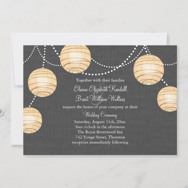 Lanternes sur le Faire-part de mariage de Burlap g (Devant)