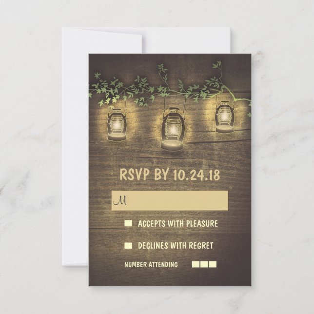 lanternes vintages rustiques cartes de mariage en  (Devant)