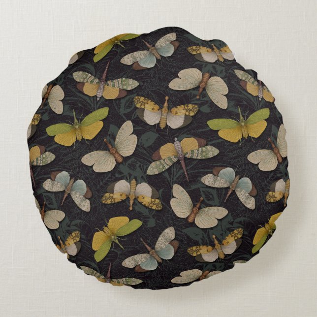 Lanternflies - Pyrops Candelaria & Planthoppers Round Pillow (Back)