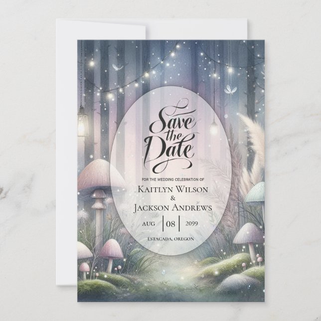 Lanternlight Dreams Enchanted Forest Wedding Save The Date (Front)