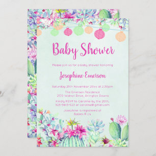 Lanterns & Cactus Baby Shower Invitations