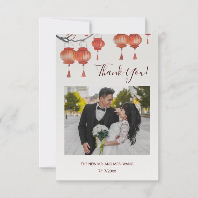 Lanterns Chinese Chinese Wedding Thank You  (Front)