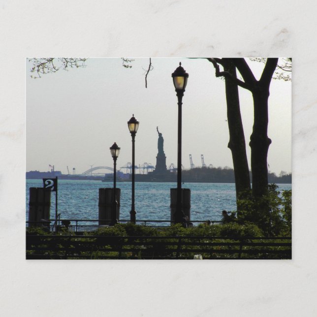Lanterns Framing Statue of Liberty at Battery Park Postcard (Front)