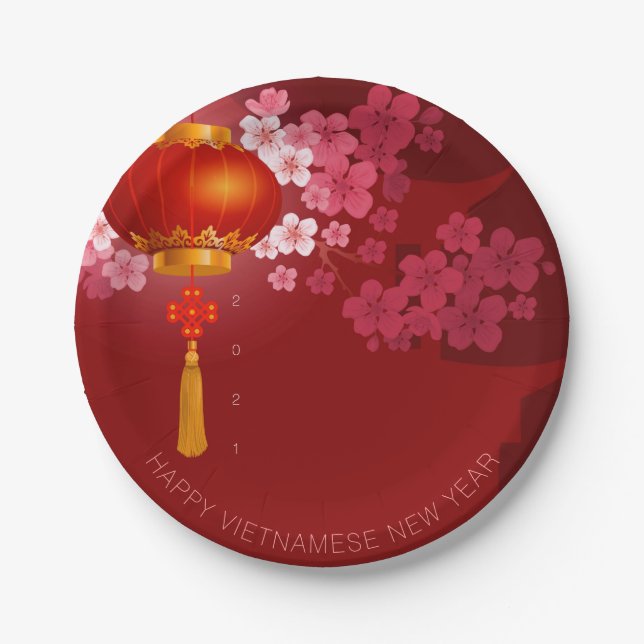 Lanterns Hao Dao Happy Vietnamese New Year PPP Paper Plate (Front)