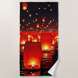 Lanterns' Magical Night Float Design Beach Towel