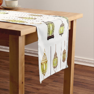 Lanterns Ramadan Mubarak Oriental Arabian Muslim Short Table Runner