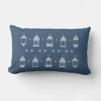 Lanterns With Arabesque (Blue) Lumbar Pillow