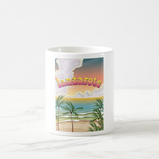 Lanzarote beach travel poster coffee mug (Center)
