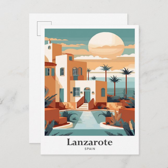 Lanzarote Spain Art Travel Potrait Illustration Postcard (Front/Back)