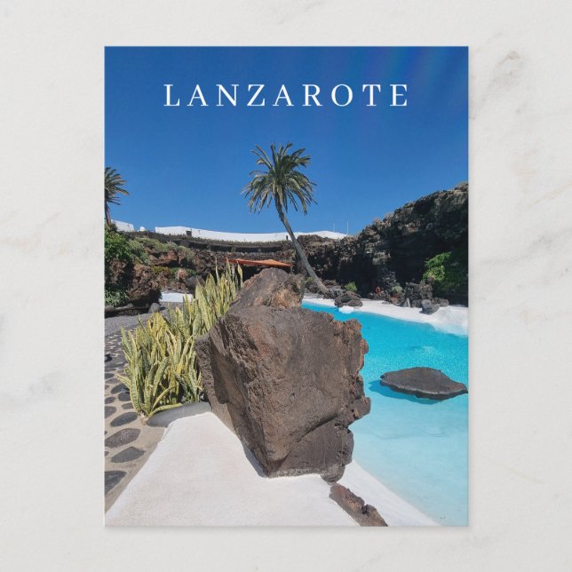 Lanzarote swimming pool and palm tree postcard (Front)