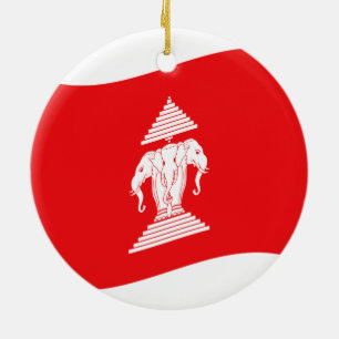 Lao Erawan Three Headed Elephant Flag Wave Ceramic Ornament