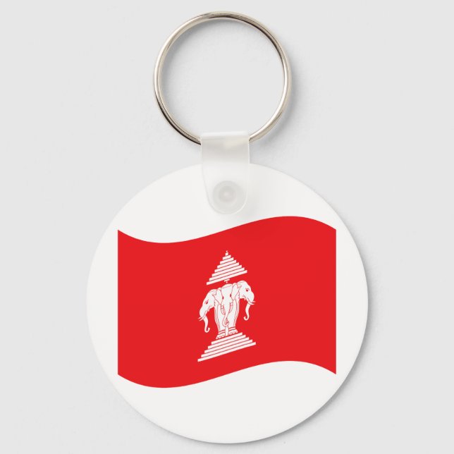 Lao Erawan Three Headed Elephant Flag Wave Keychain (Front)
