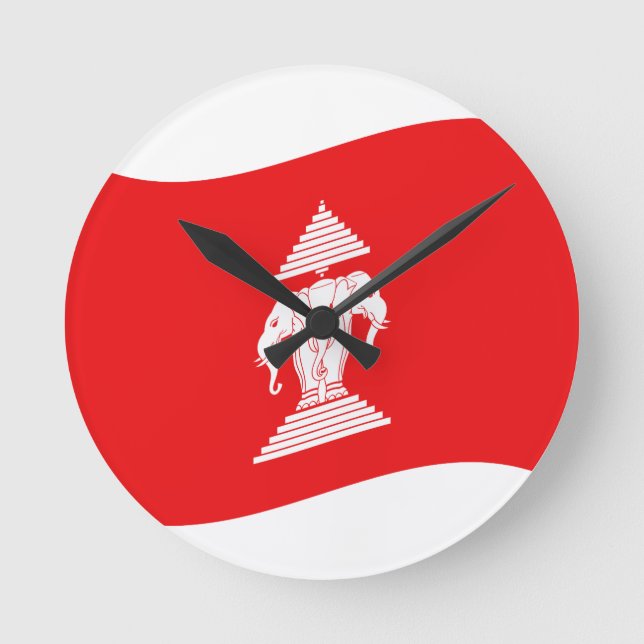 Lao Erawan Three Headed Elephant Flag Wave Round Clock (Front)