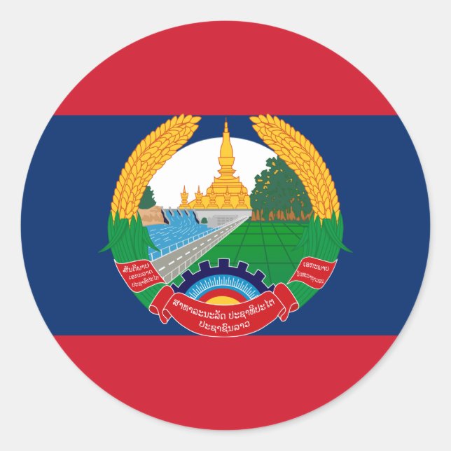 Lao Flag & Emblem, Flag of Laos Classic Round Sticker (Front)