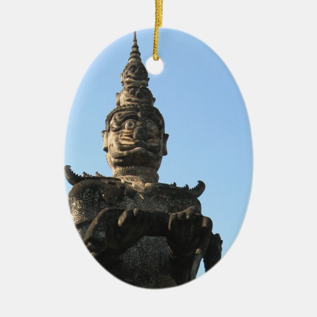 Lao Giant Guardian .. Buddha Park, Vientiane, Laos Ceramic Ornament (Front)