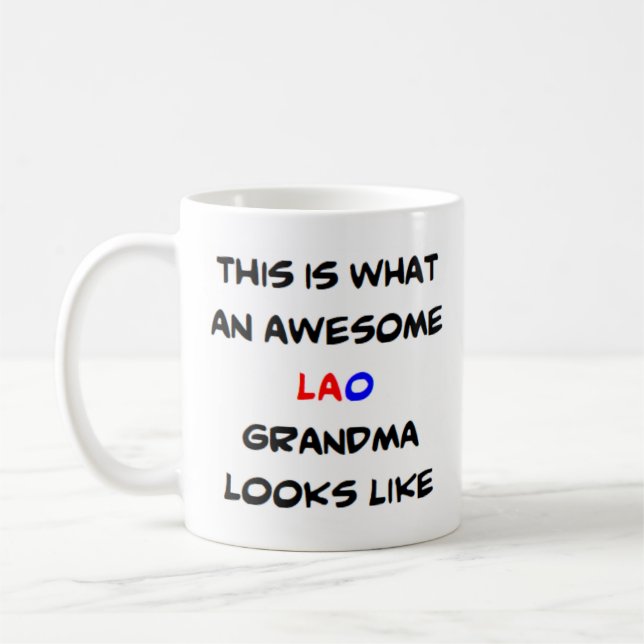lao grandma, awesome coffee mug (Left)