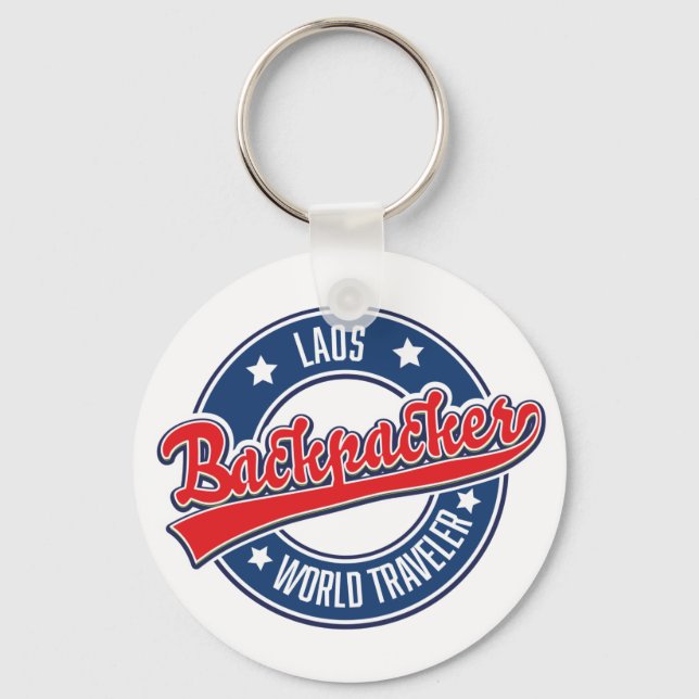laos backpacker world traveller logo keychain (Front)