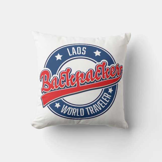 laos backpacker world traveller logo throw pillow (Front)