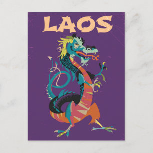Laos Dragon vintage style travel poster Postcard