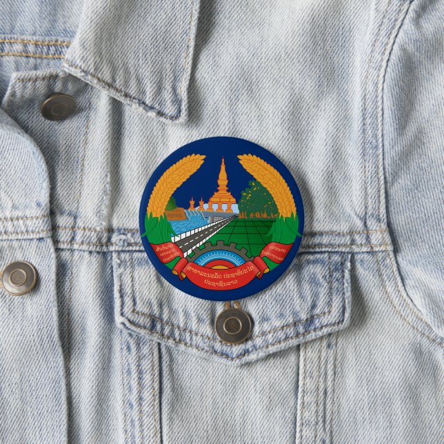 laos emblem 3 inch round button (In Situ)