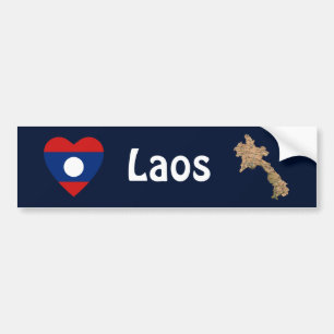 Laos Flag Heart + Map Bumper Sticker