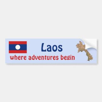 Laos Flag + Map Bumper Sticker
