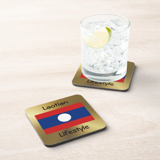Laos Flag+Text Coaster (Right Side)