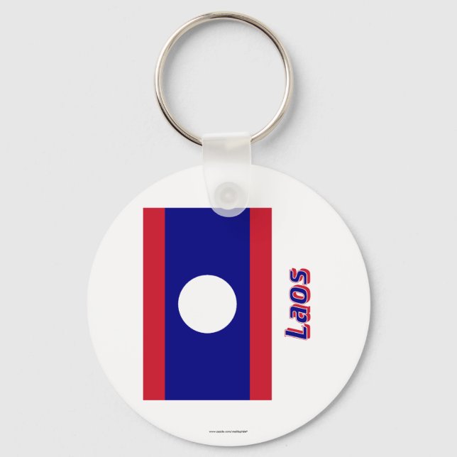 Laos Flag with Name Keychain (Front)