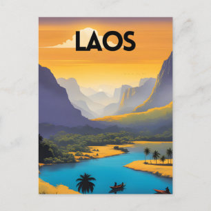 Laos Landscape Travel Art Postcard